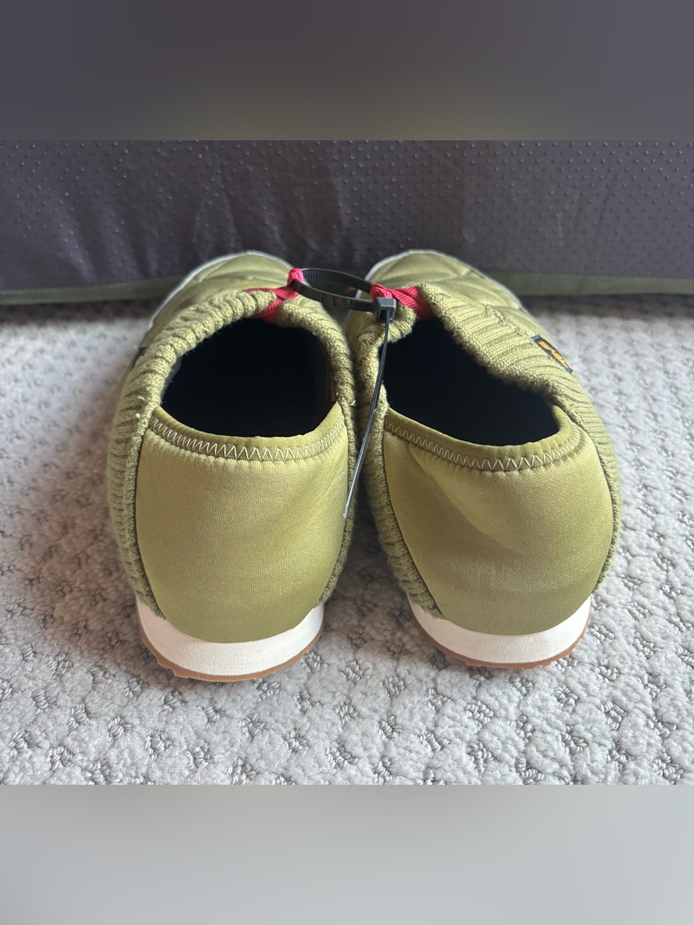 Teva Quilted Olive Green Slip-On Shoes with Pink Pull Tabs - Picture 2 of 6